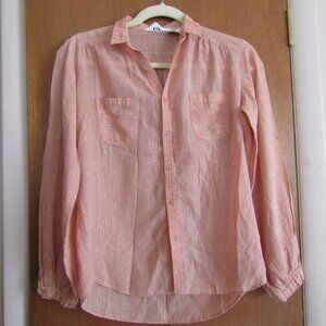 Mais Oui Button-Up Orange Gold Stripe Shirt Med Boho Disco Vintage 80's